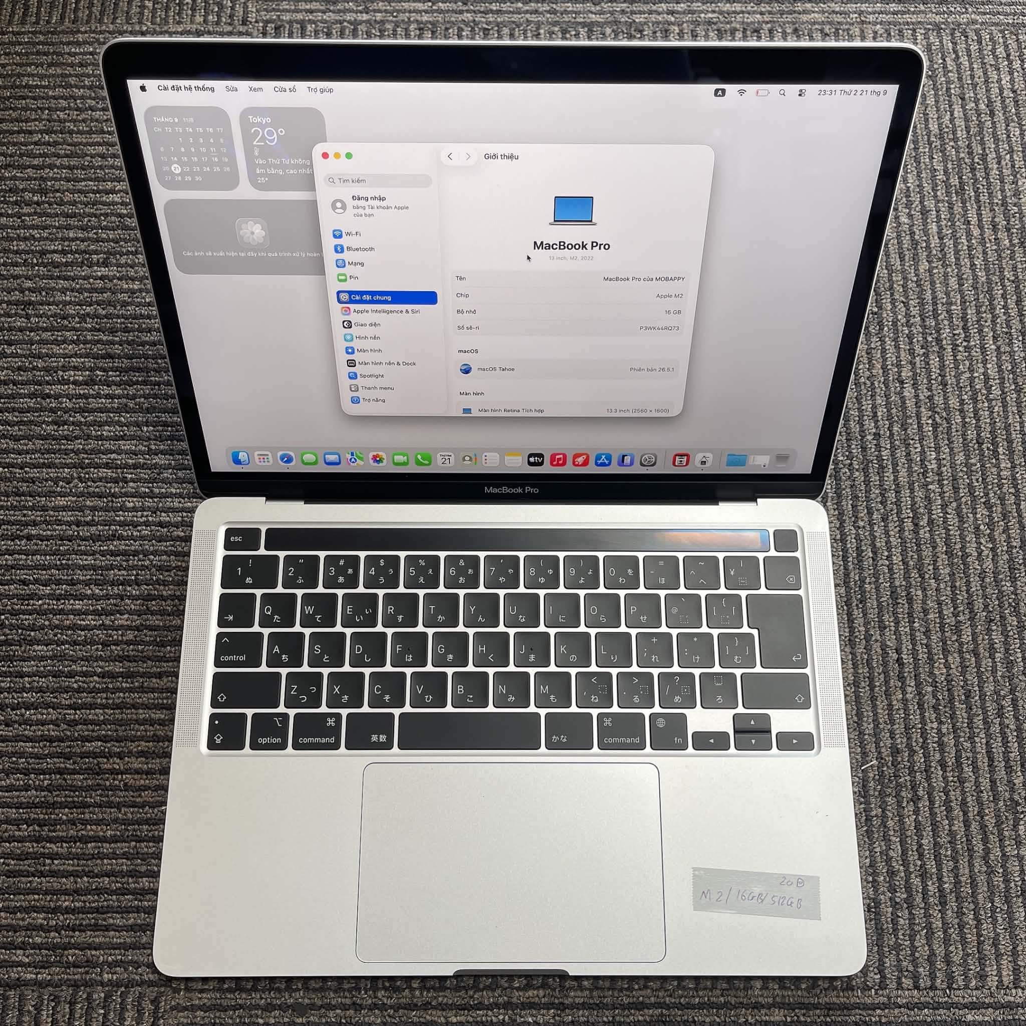 Macbook Pro 2022 13 inch Silver Chip Apple M2/16GB/512GB SSD